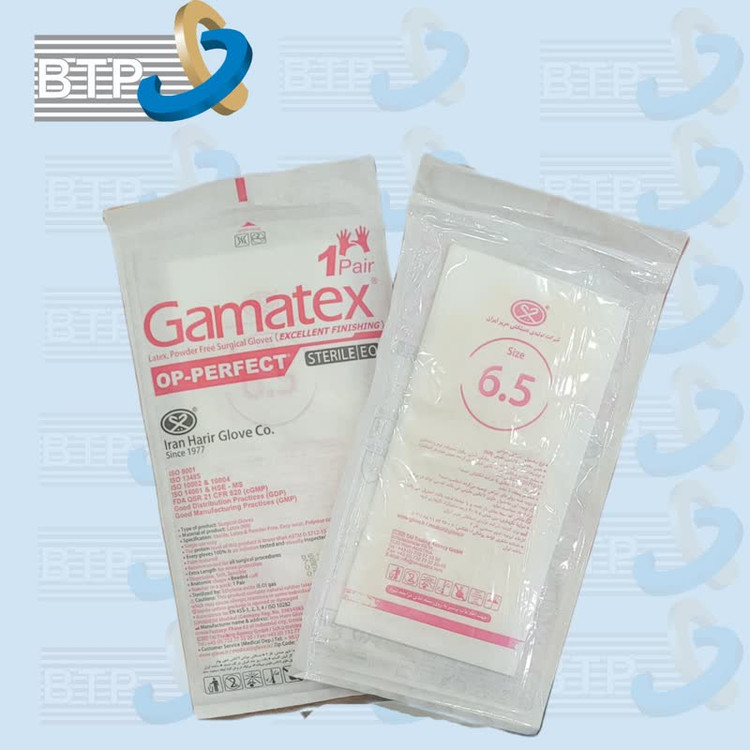 دستکش جراحی لاتکس بدون پودر گاماتکس سایز 6.5