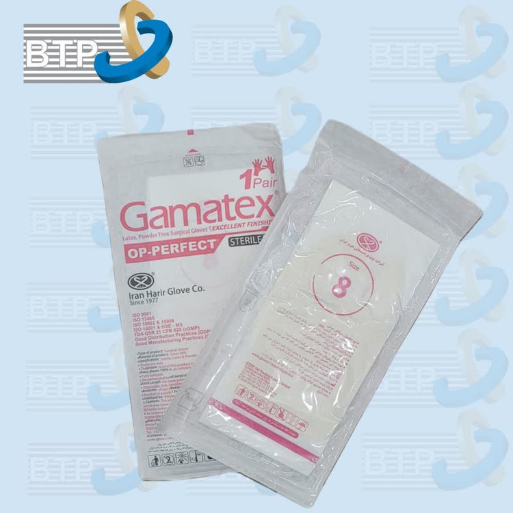 دستکش جراحی لاتکس بدون پودر گاماتکس سایز 8