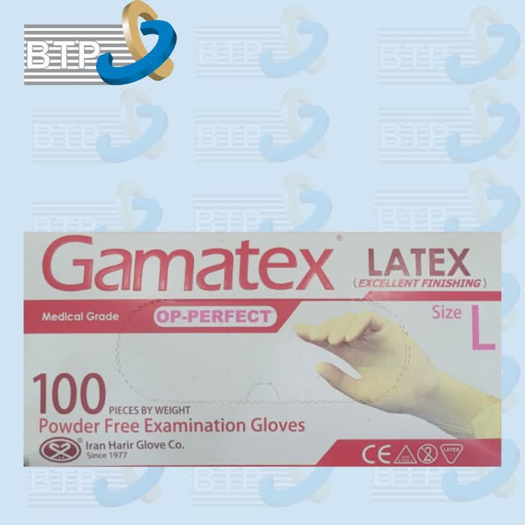 دستکش معاینه لاتکس بدون پودر گاماتکس L