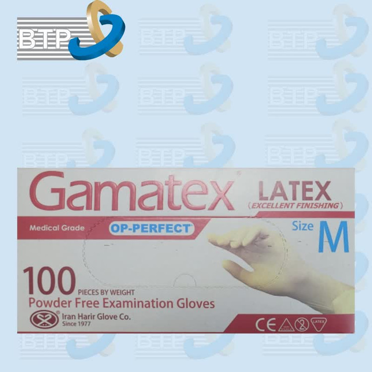 دستکش معاینه لاتکس بدون پودر گاماتکس M